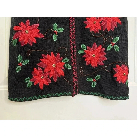 WHITE STAG Women Black Full Zip Collar Floral Embroidered Sweater Vest Small - Picture 5 of 9